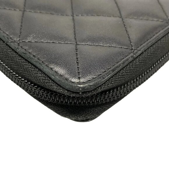 Auth CHANEL Cambon Line A50078 Black Lambskin Patent Leather Long Wallet - Picture 6 of 12